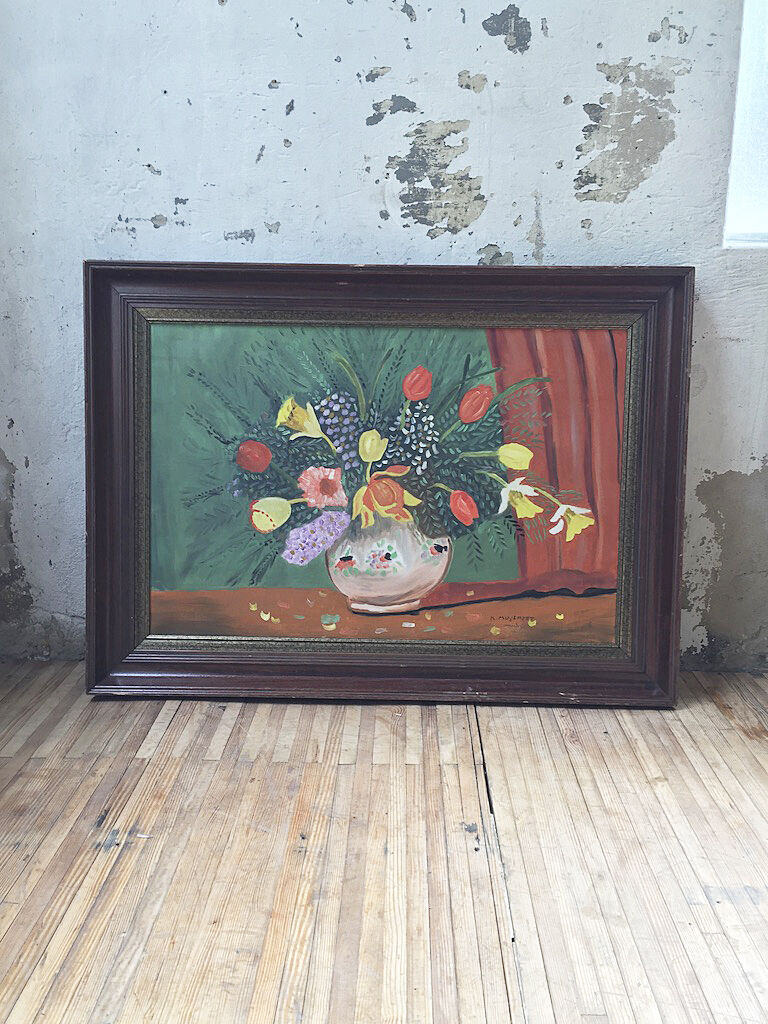 Toile huile fleurs 110x80 cm