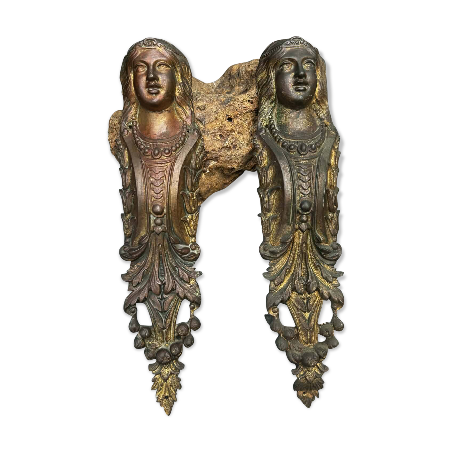 2 ornements pour meuble en bronze Art Nouveau