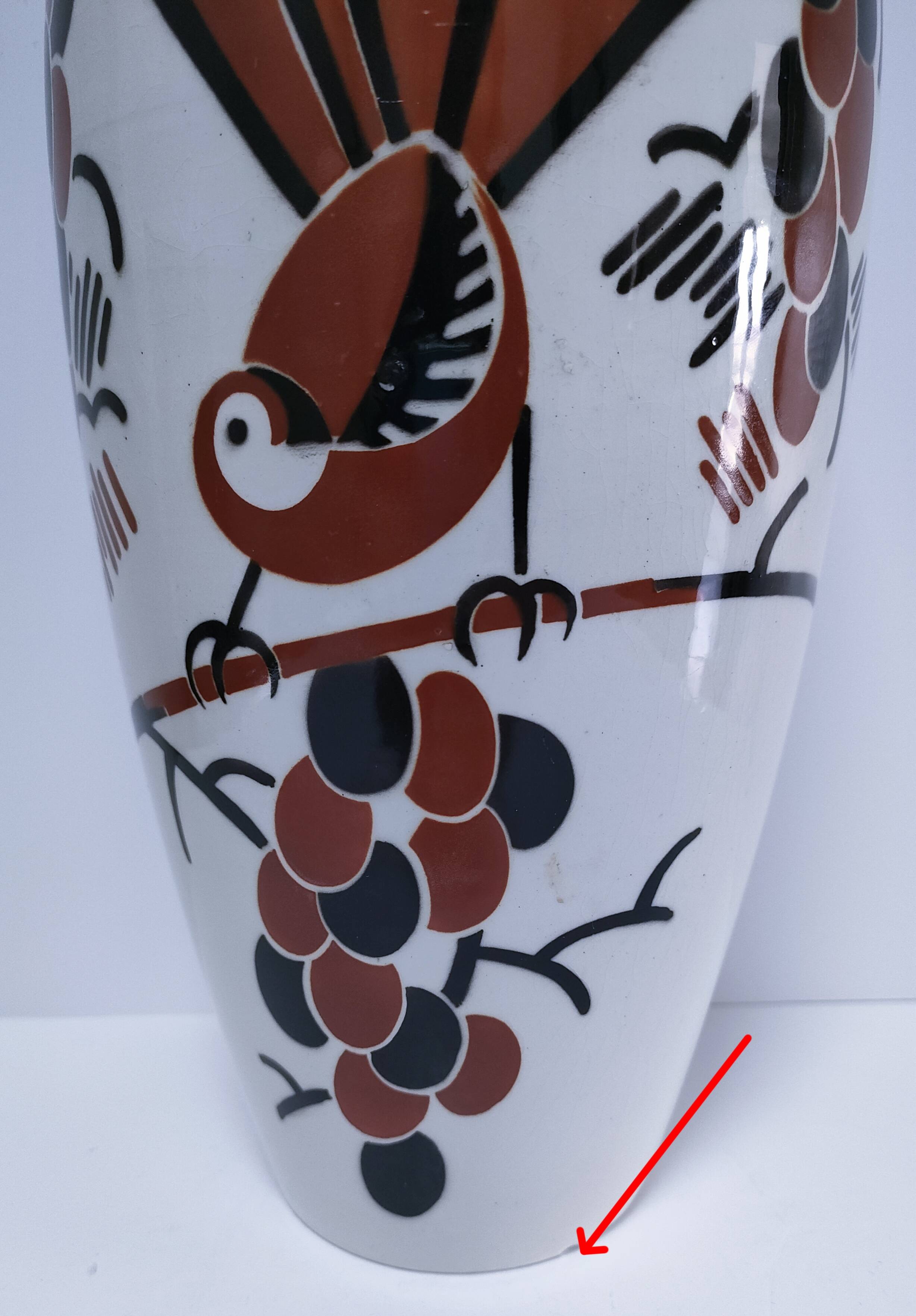 Vase Art déco Keller Guérin "Ceylan" décor oiseaux
