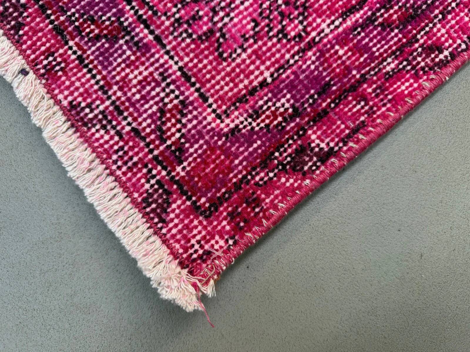 Turkish rug pink 300x200 cm, vintage overdyed tribal wool carpet large 2511