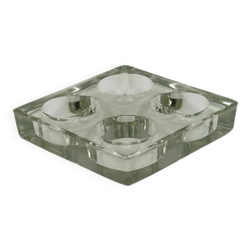 Porte-bougies chauffe-plat vintage en verre massif à 4 lumières