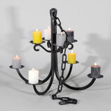Vintage ceiling brutalist wrought iron chandelier candle holder