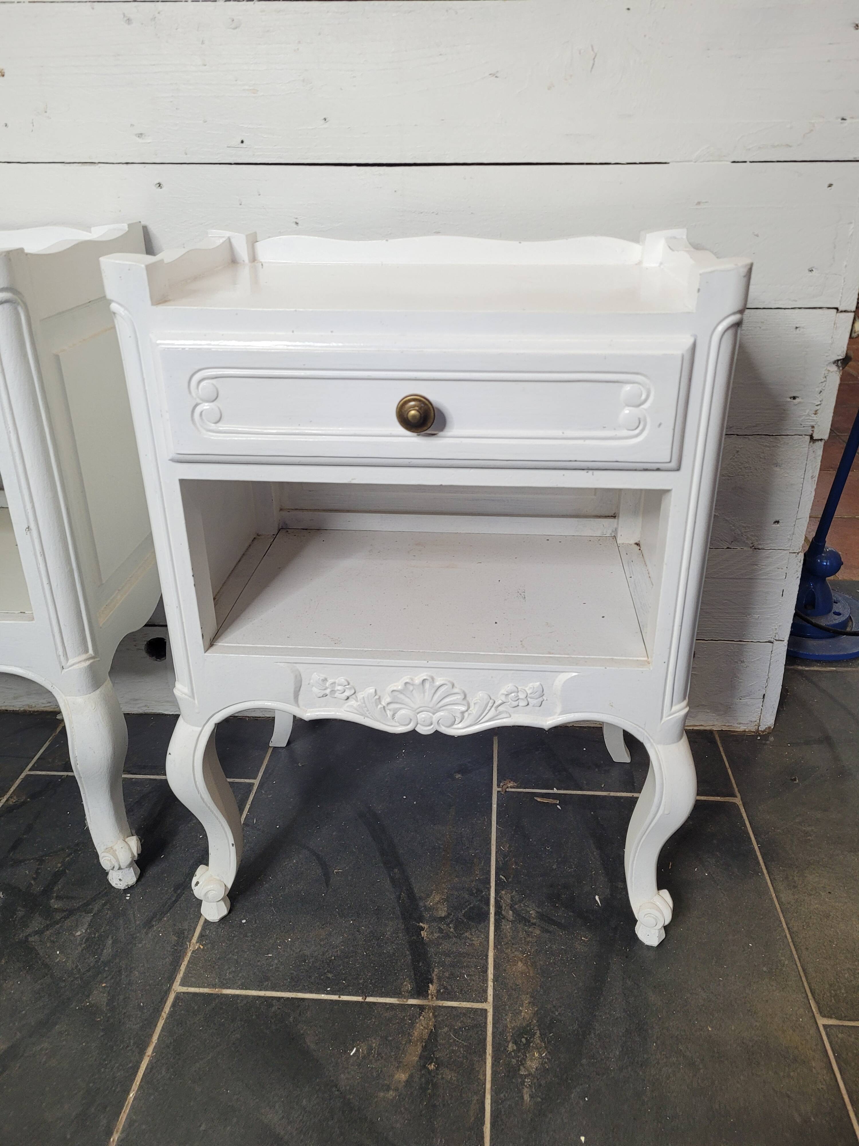 Pair of white patinated Louis XV style bedside tables