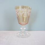 6 Orange-tinted engraved glass wine glasses