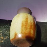 Old brown sandstone vase & beige signed deco 70s vintage