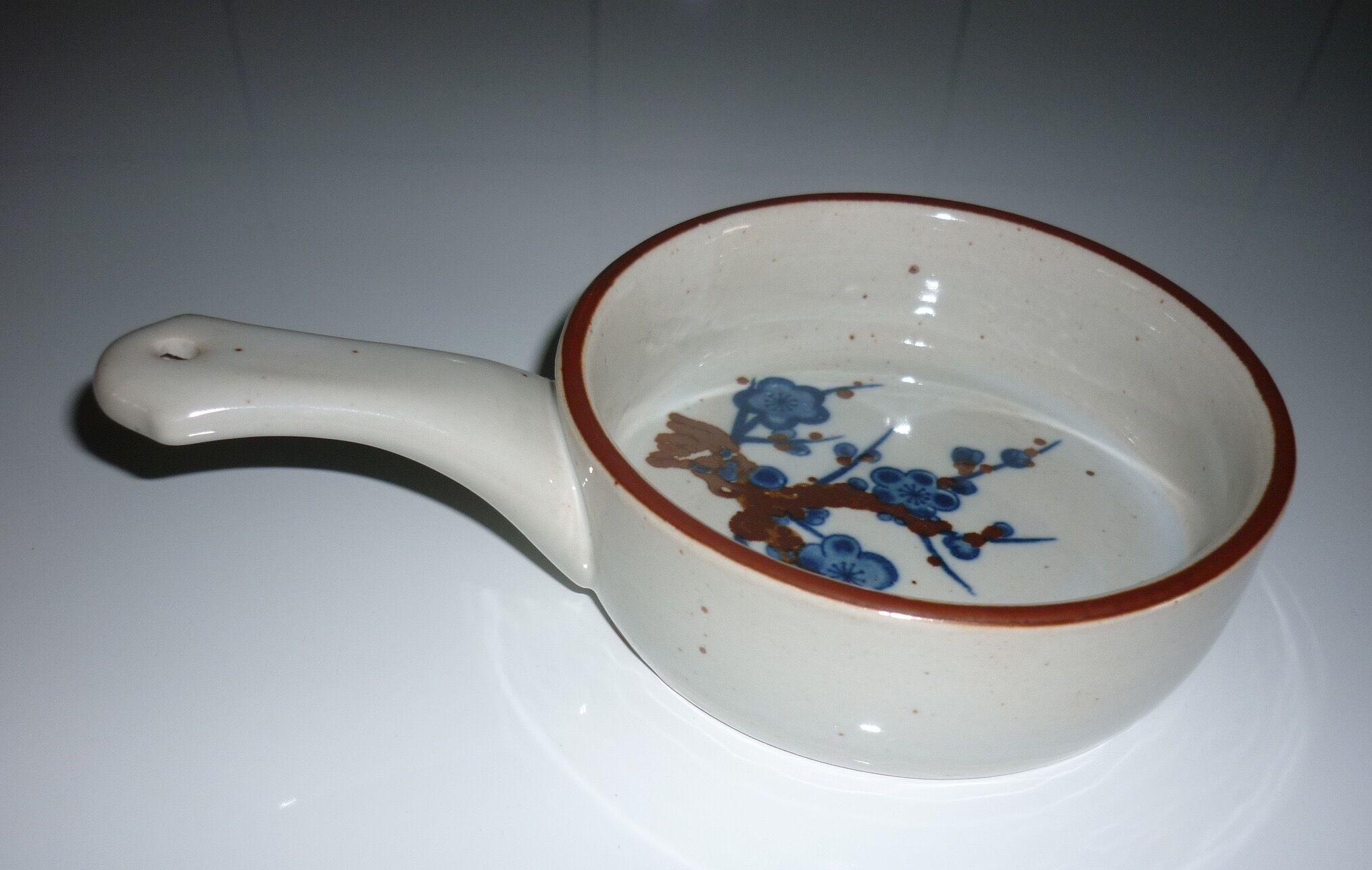 Ceramic frying pan blue and brown flowers
