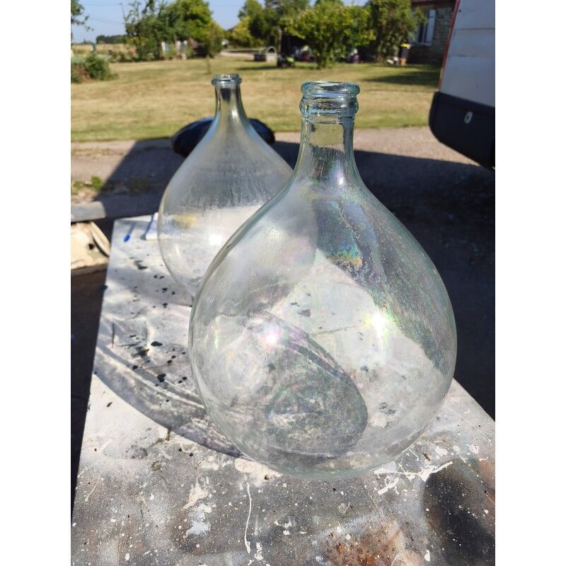 Lot de 2 dames-jeannes en verre ancien