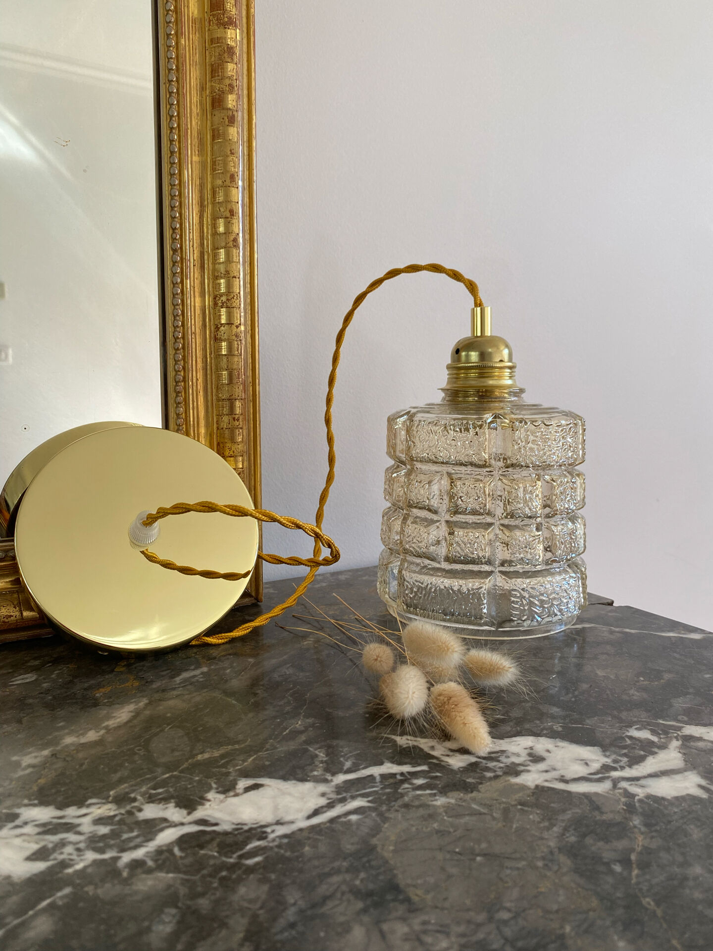 Vintage amber glass suspension globe