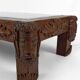 Solid oak coffee table carved with fauns and gray marble top, France, circa 1940