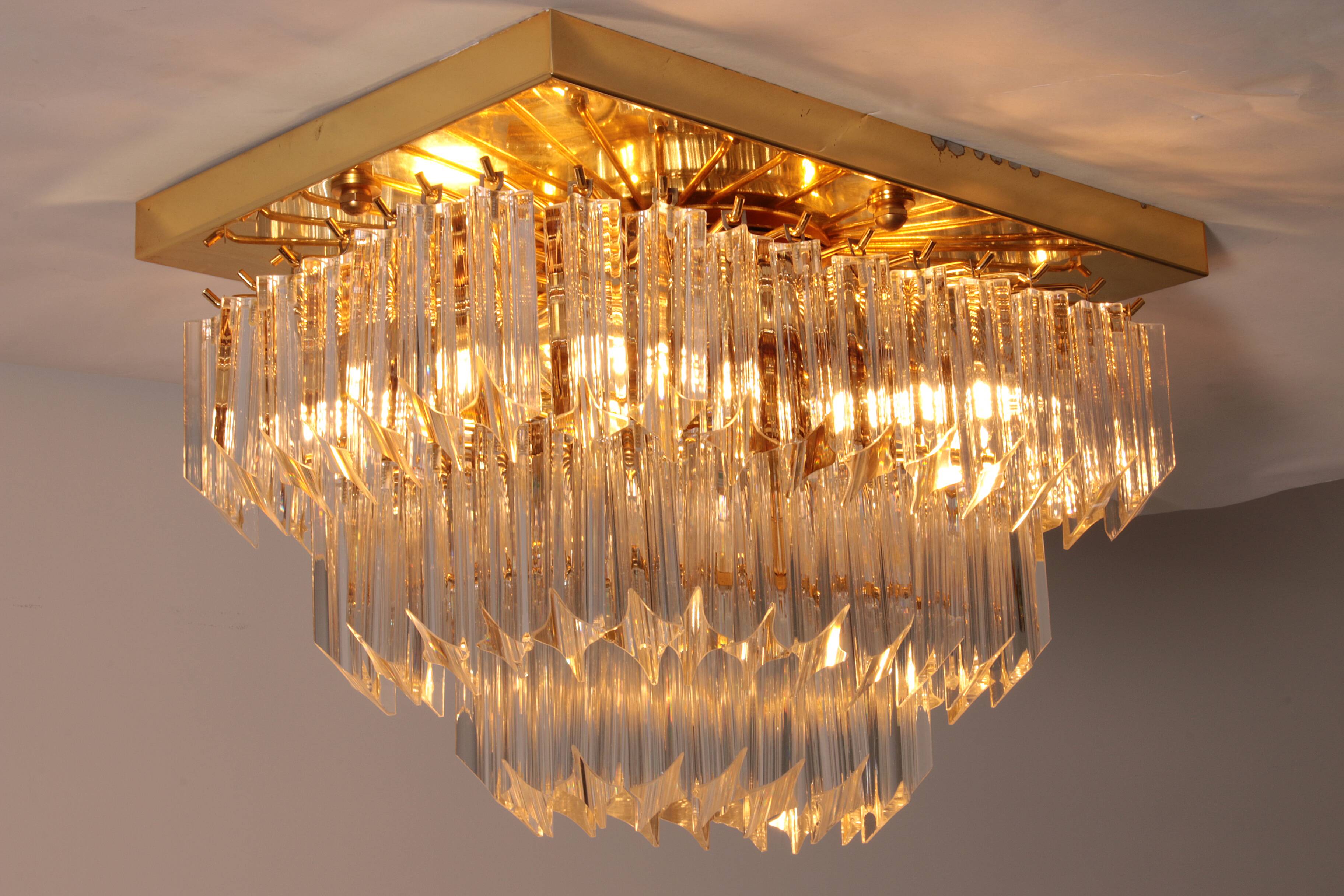 Novaresi Gold Plated Ceiling Lamp CH Serie 1970 Italy