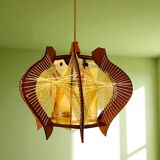 Mid Century wood hanging lamp wooden