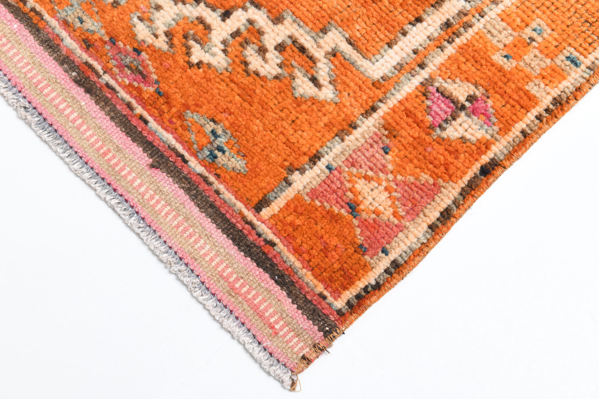 3x12 orange & beige long turkish vintage runner rug 387x87cm