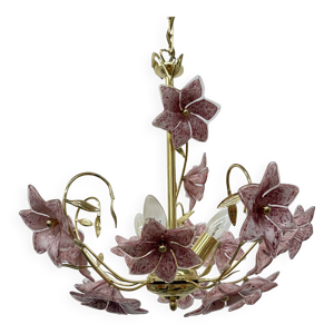 Lustre à fleurs roses - verre