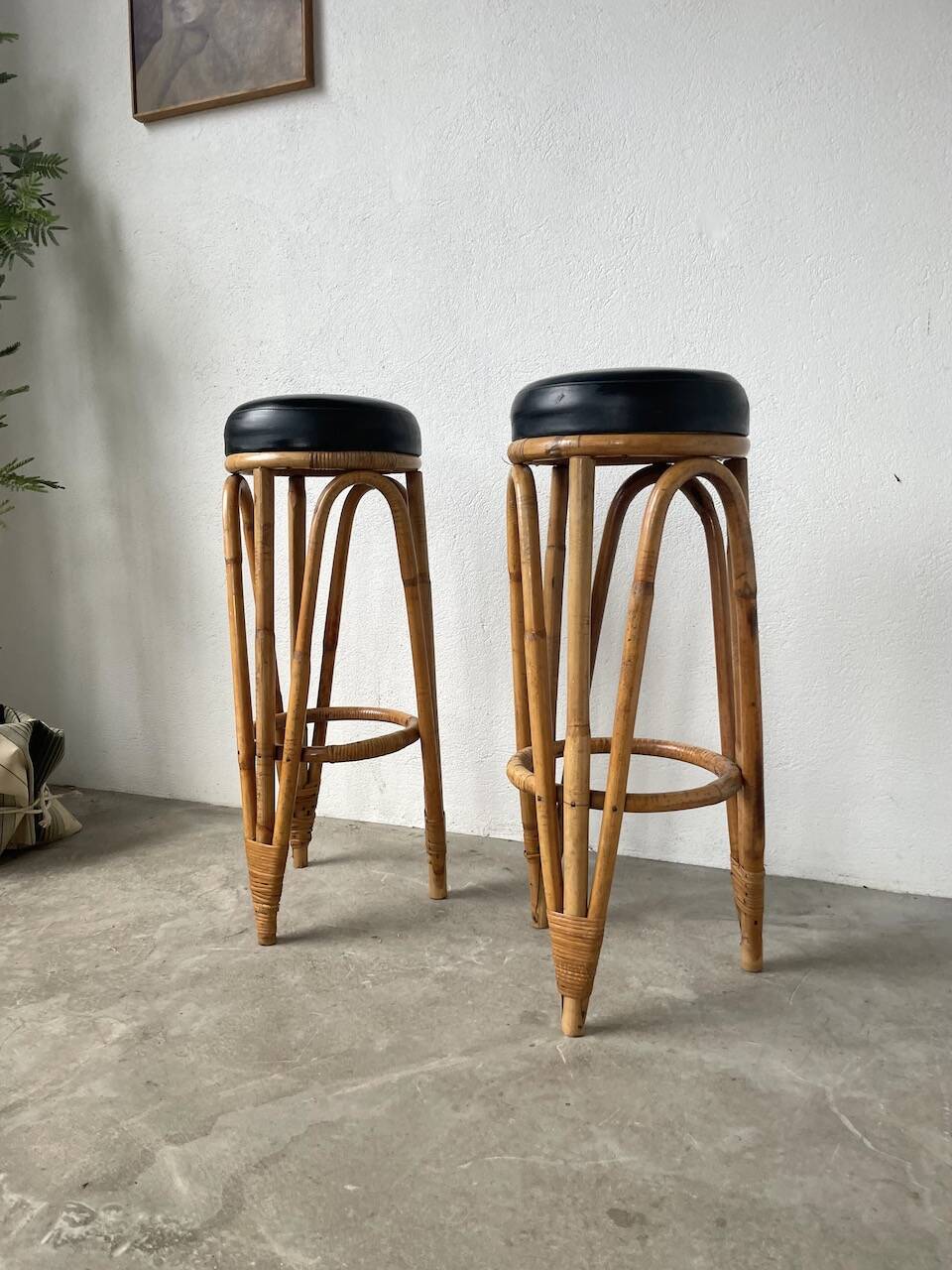 Pair of high rattan stools