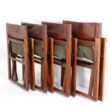 Fauteuil safari pliant en cuir marron et bois