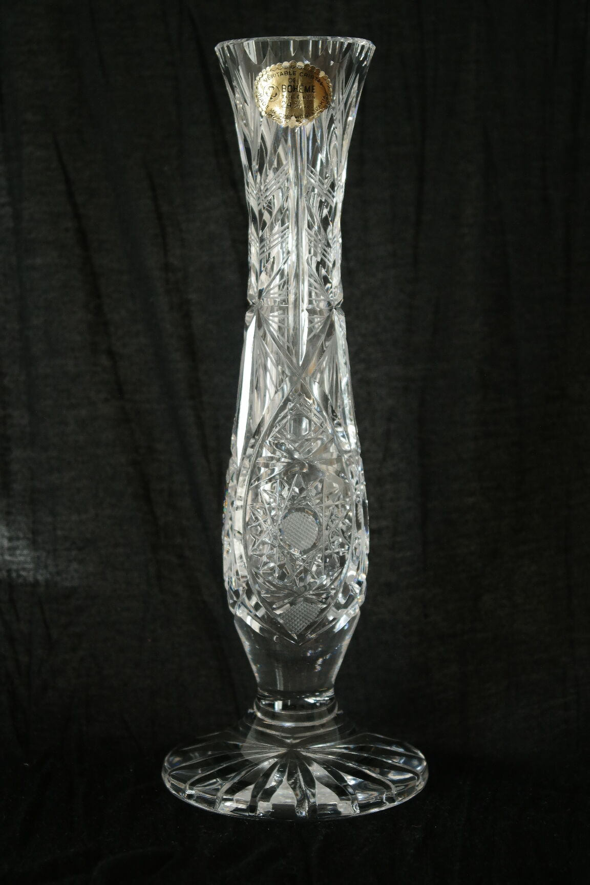 Bohemian crystal soliflore vase hand-cut