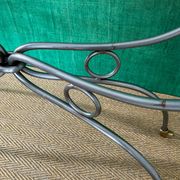 Polished steel and brass console, probably Maison Jansen, France, mid-century modern Hollywood Regency.