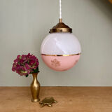 Vintage globe pendant light in white and pink opaline