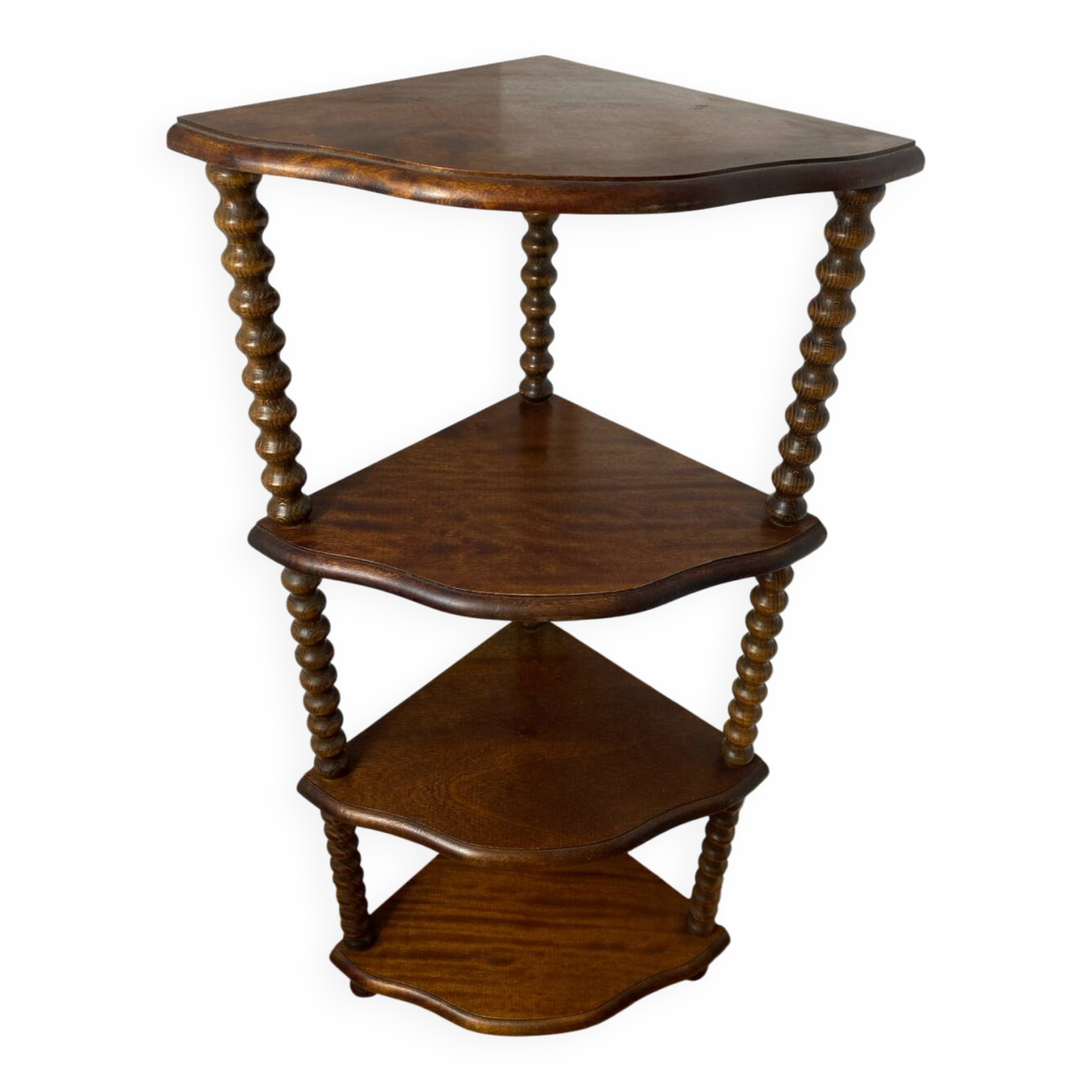 Corner shelf on a turned wooden stand