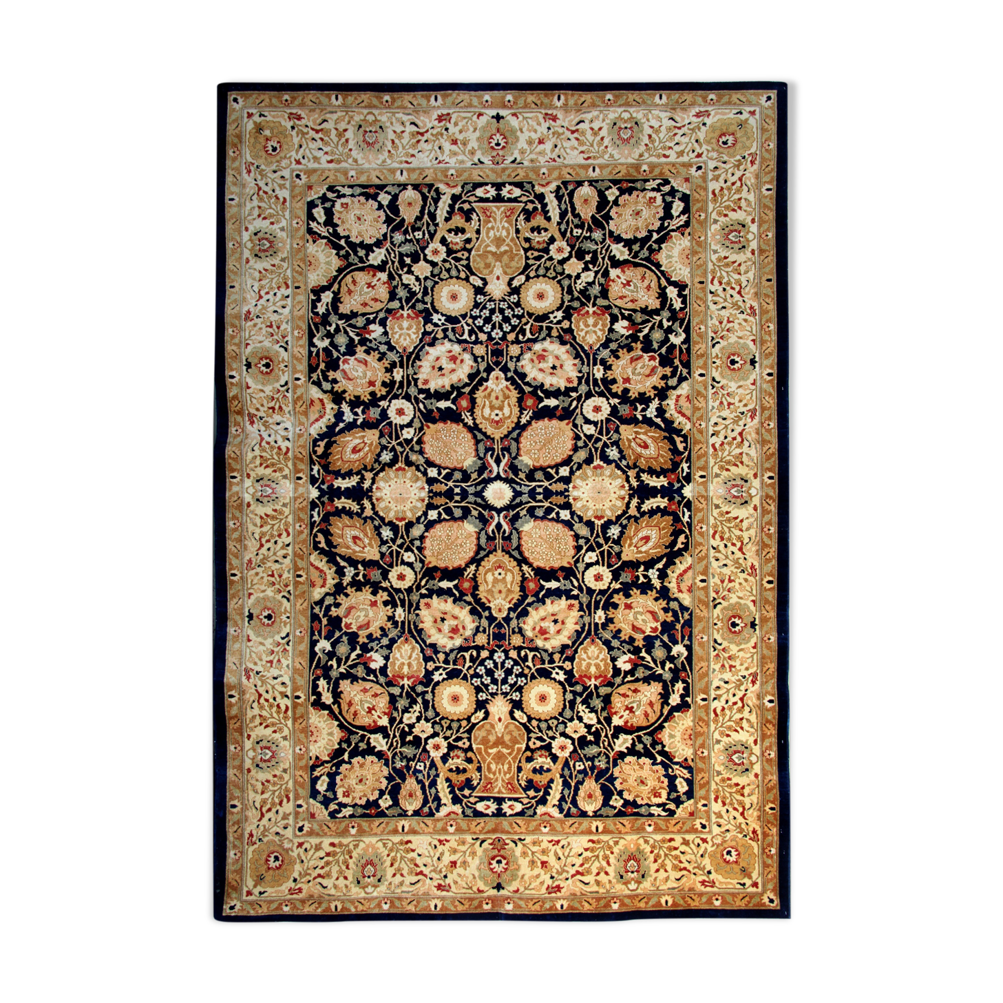 Large Ziegler Carpet Handwoven Deep Blue Wool Area Rug- 213x307cm