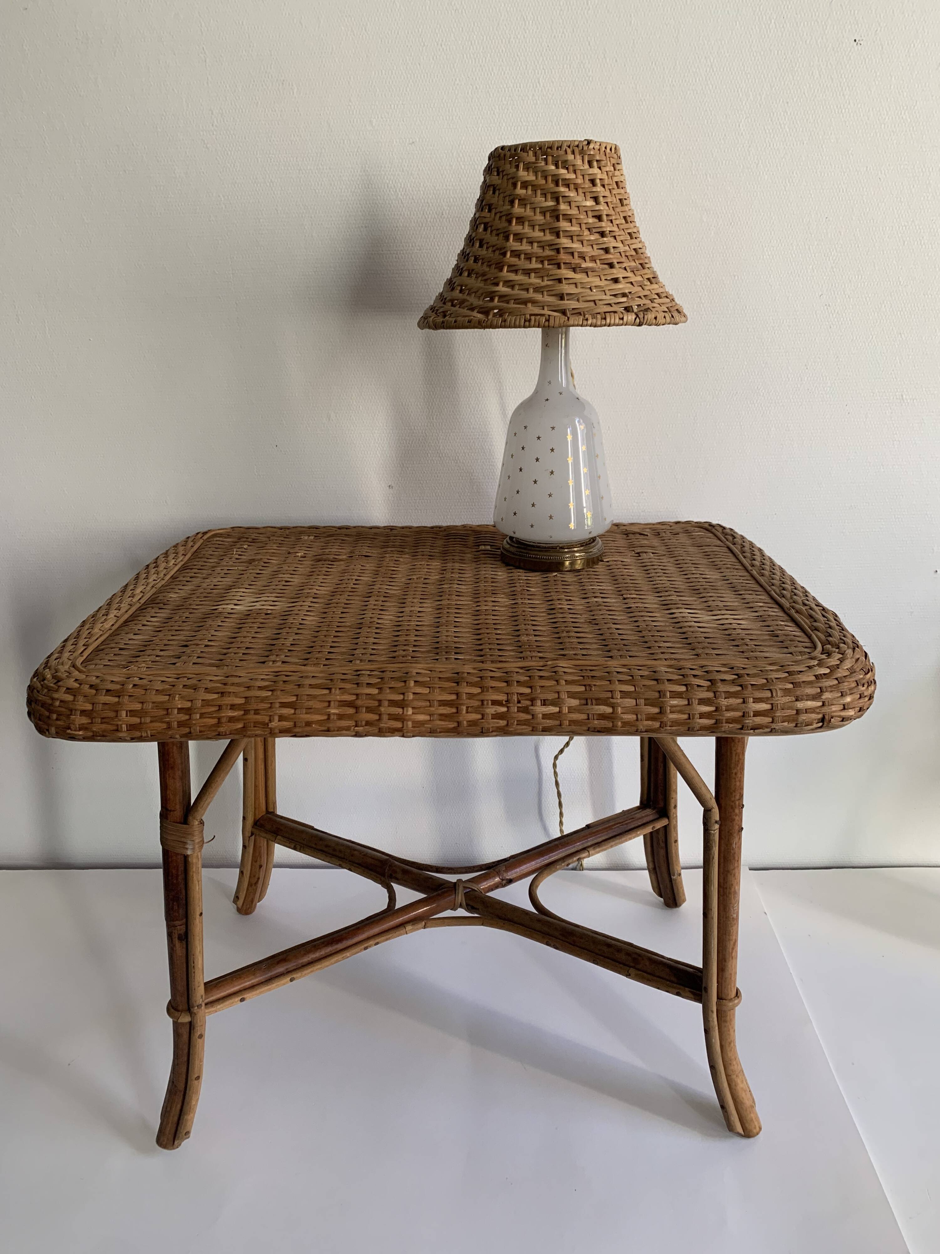 Antique rattan and bamboo coffee table, 1950