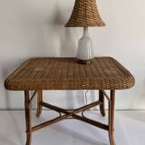 Antique rattan and bamboo coffee table, 1950