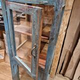 Teak display cabinet with blue patina