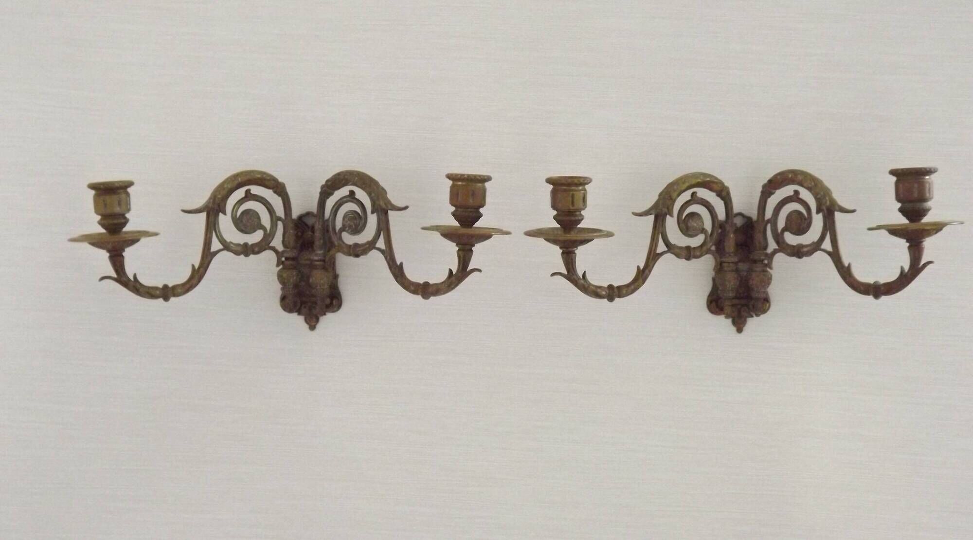 Pair of French Antique Signed GAVEAU 12 Double Piano Candle Sconces