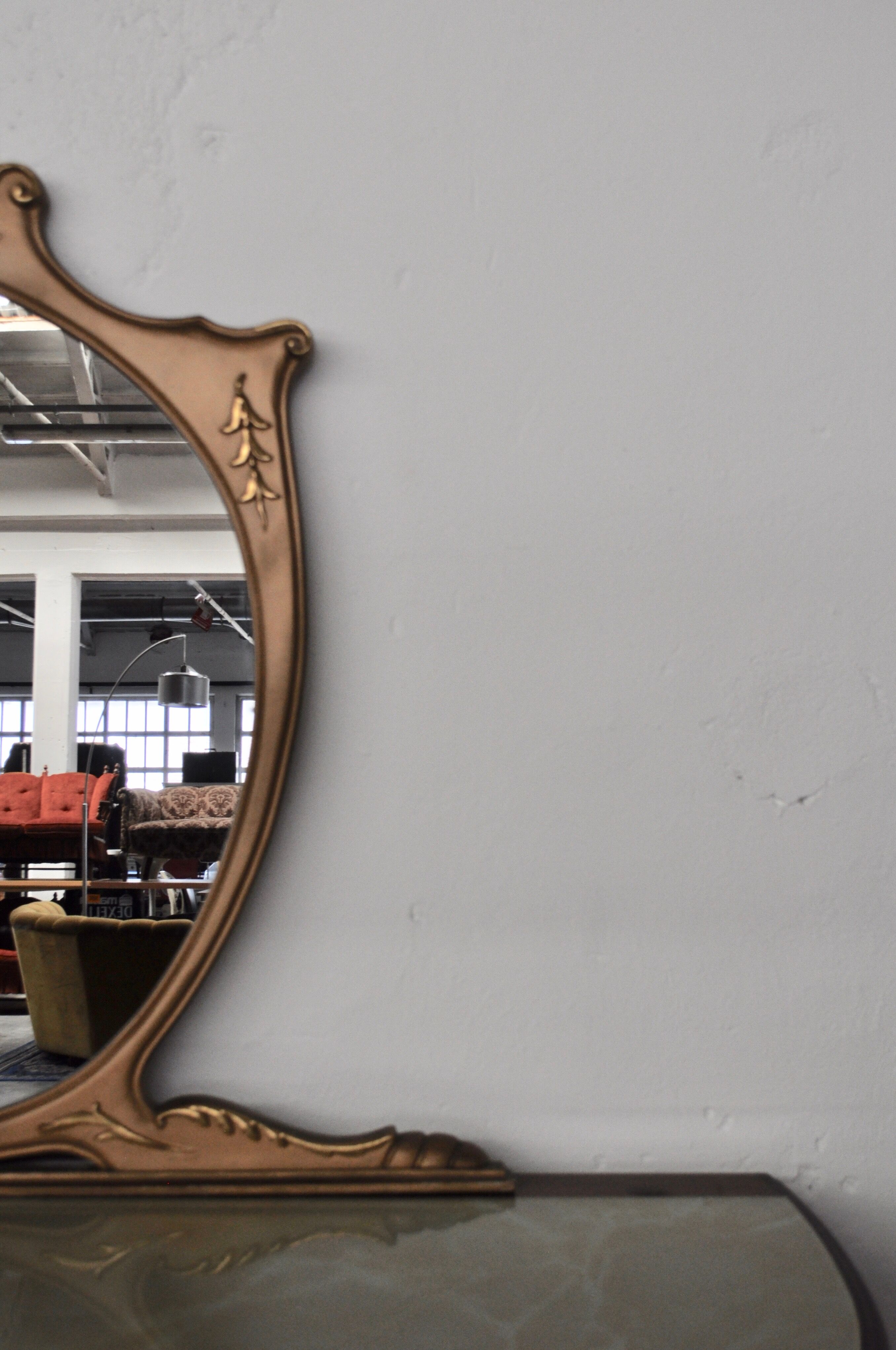 Mahogany, Pearwood, Brass & Marbled Back-Lacquered Glass Top Sideboard with Mirror from F.lli Rigamo