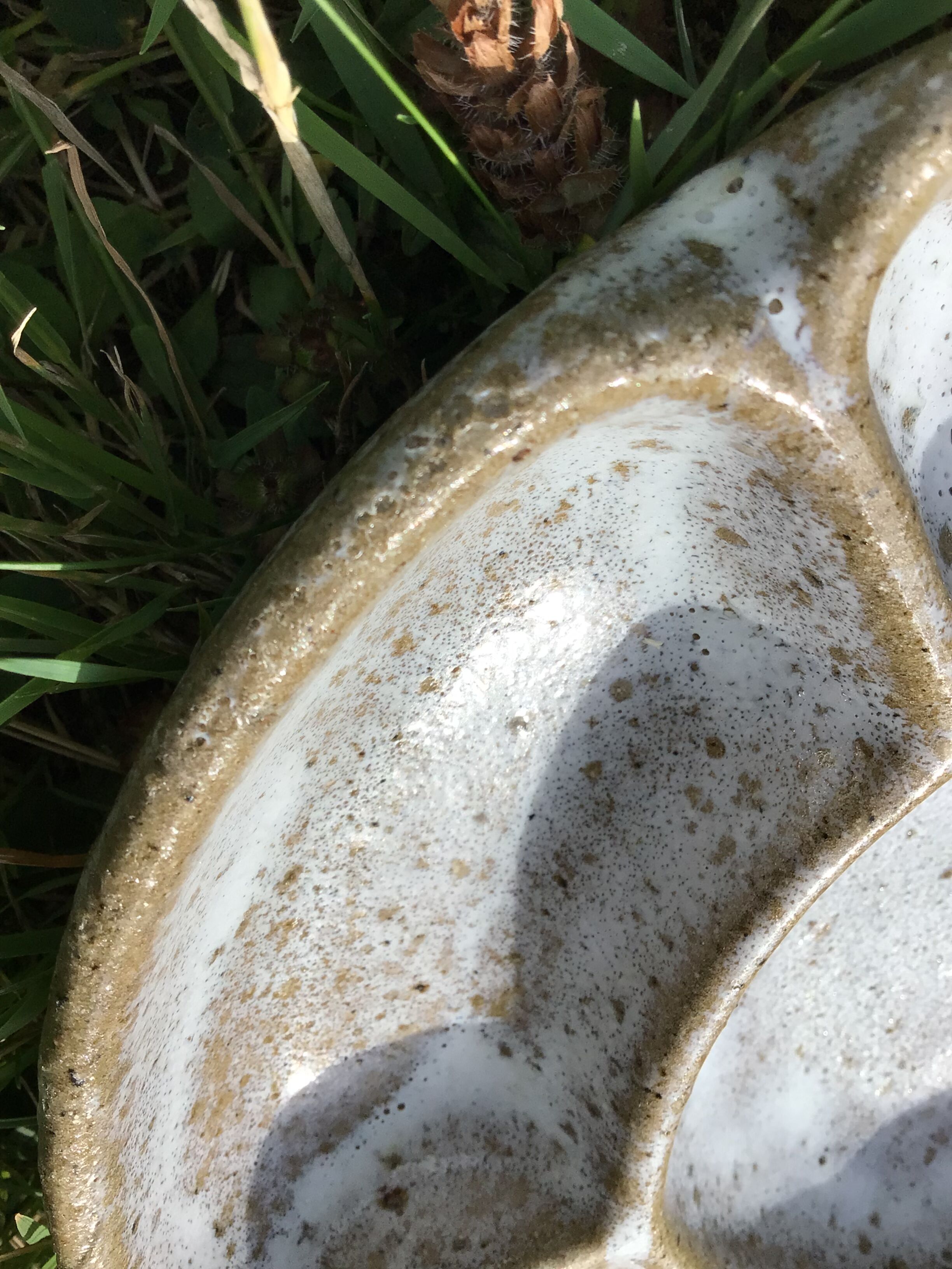 4 White compartmentalized handmade stoneware plates