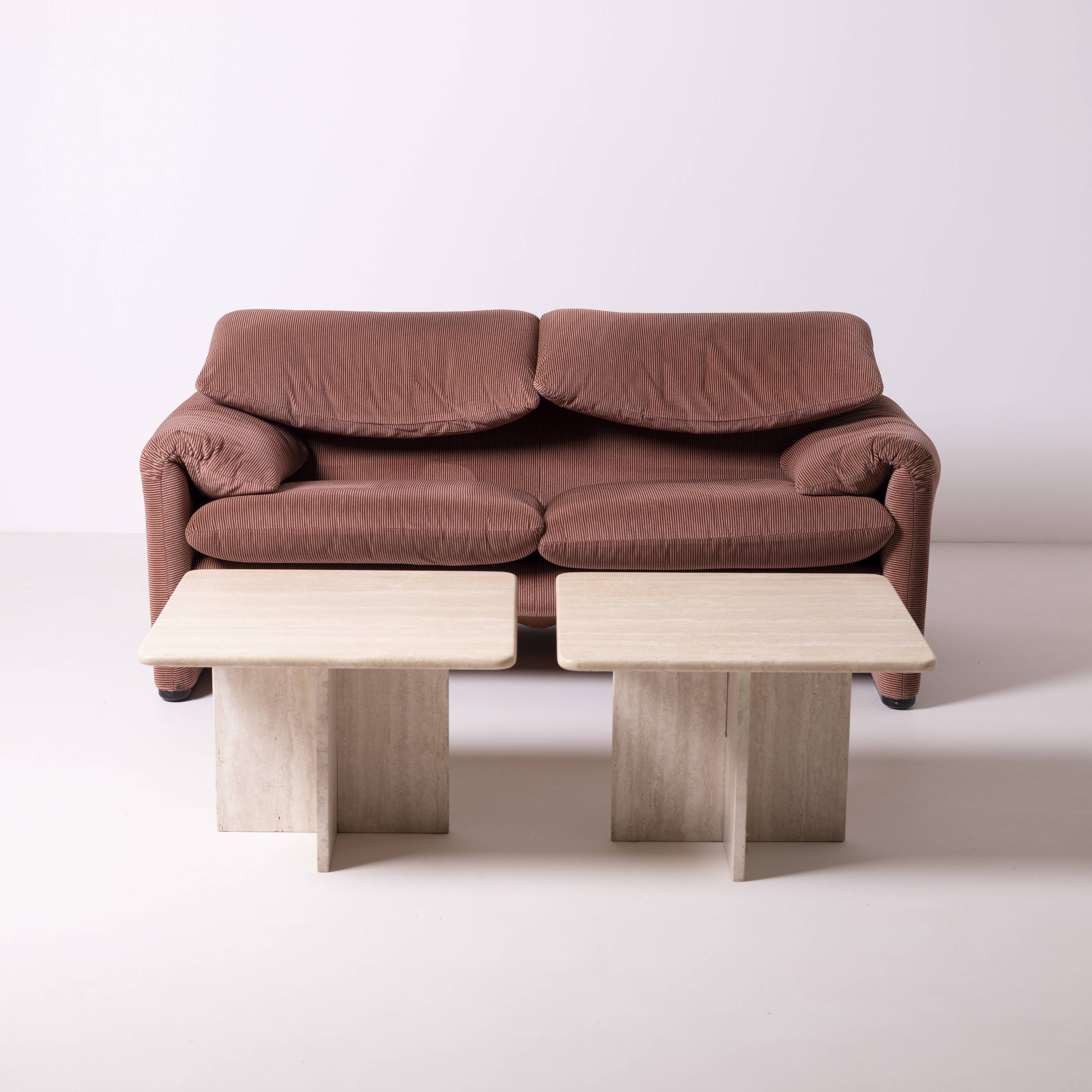 Pair of postmodern travertine coffee tables, Italy, 1980s
