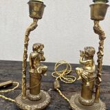 Pair of bronze cherub lamp feet