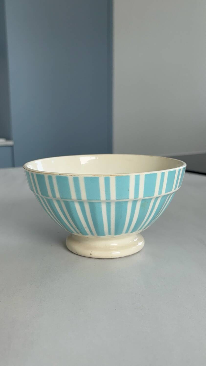 Antique bowl digoin france | blue striped earthenware bowl | collectible tableware