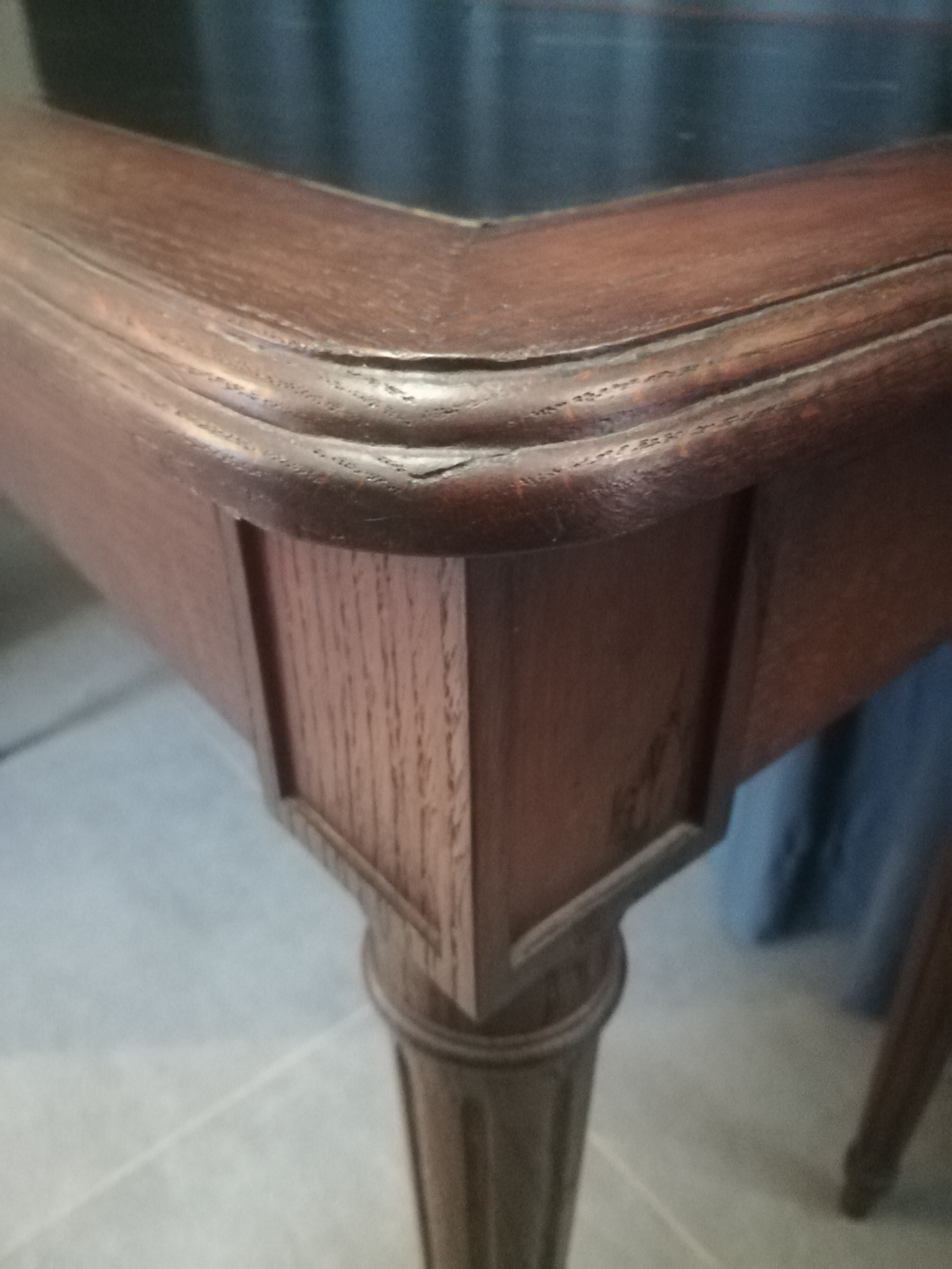 Louis XVI style console table in oak and leather