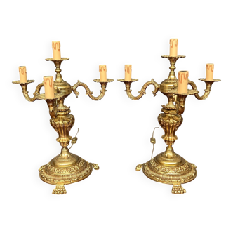 Luxurious pair of antique gilded bronze candelabra in the exquisite style of Louis XV.