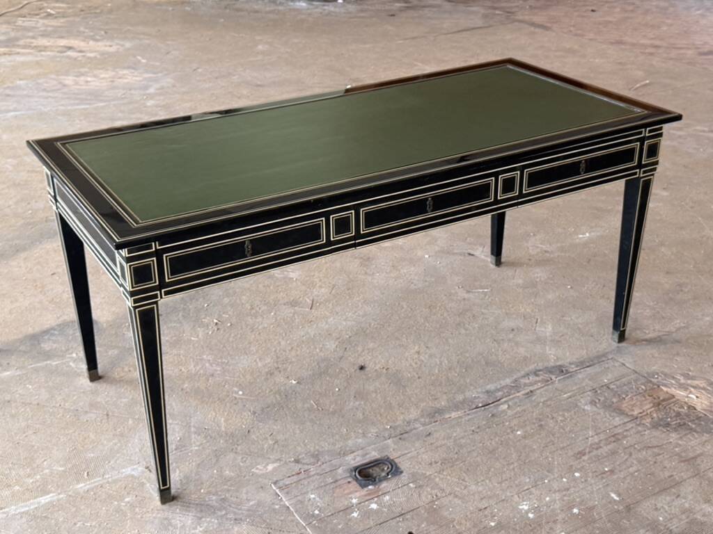 Maison Jansen black lacquered wooden desk from the 1960s with chair.