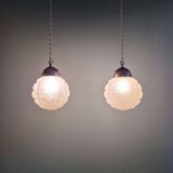 Pair of Art Deco frosted glass pendants, 1920s-30s.