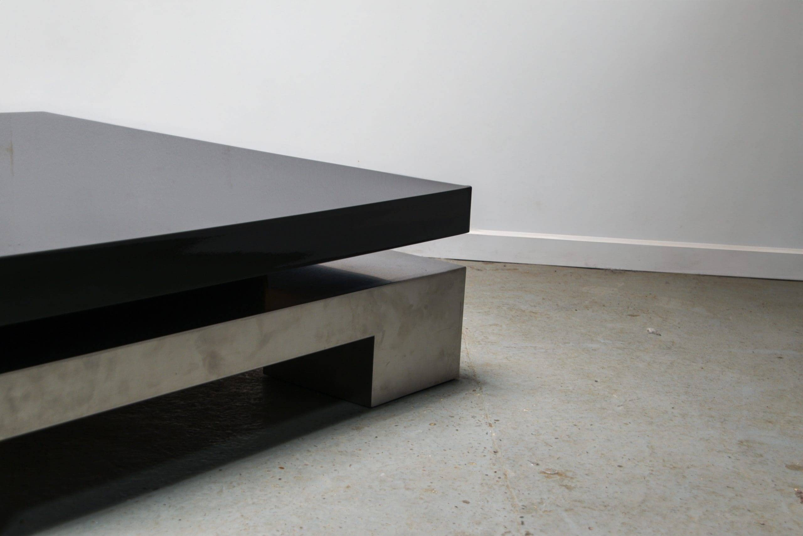 Nadine Charteret high gloss black and brushed metal coffee table circa 1970