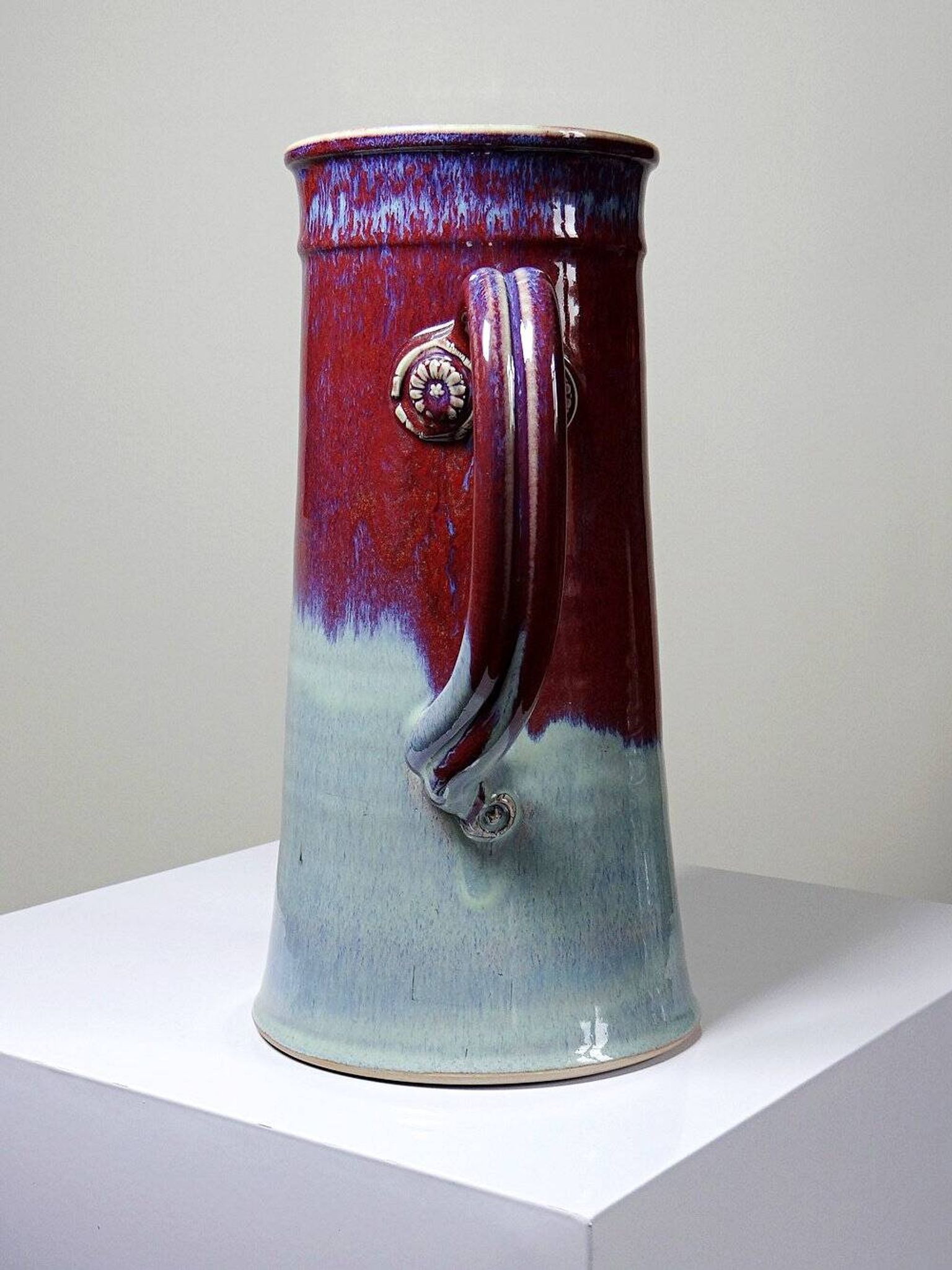 Large artistic stoneware vase by Lévéjac Michel Goldstyn, with flamed oxblood glaze.