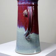 Large artistic stoneware vase by Lévéjac Michel Goldstyn, with flamed oxblood glaze.
