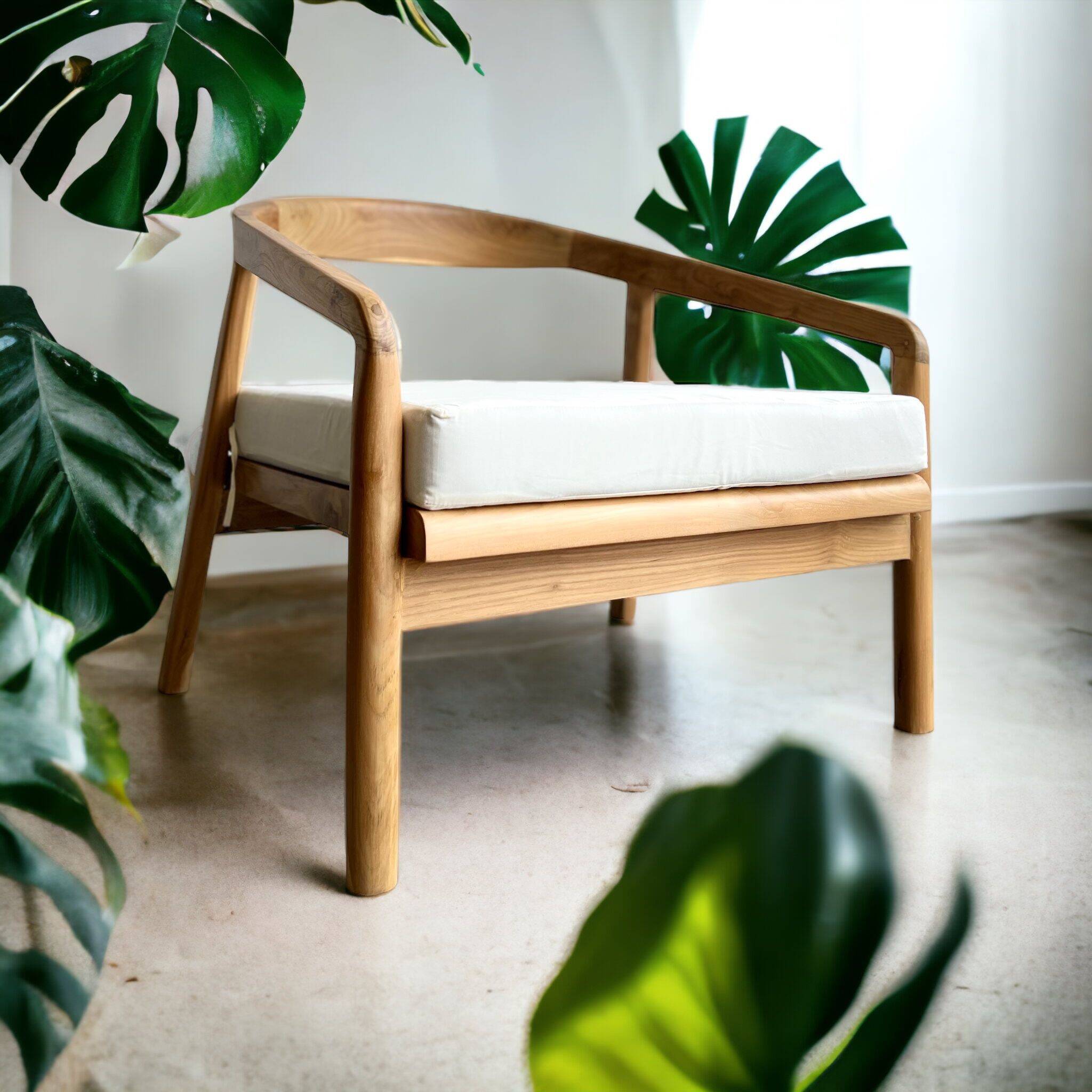 Chaise longue profonde xl en bois de teck avec coussin