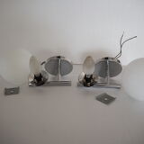 Pair of sconces with an opaline globe and chrome structure from the 1970s