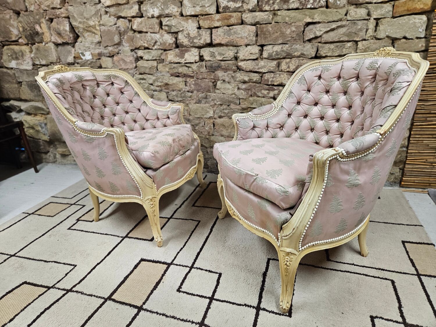 Pair of 1960s silk bergère armchairs