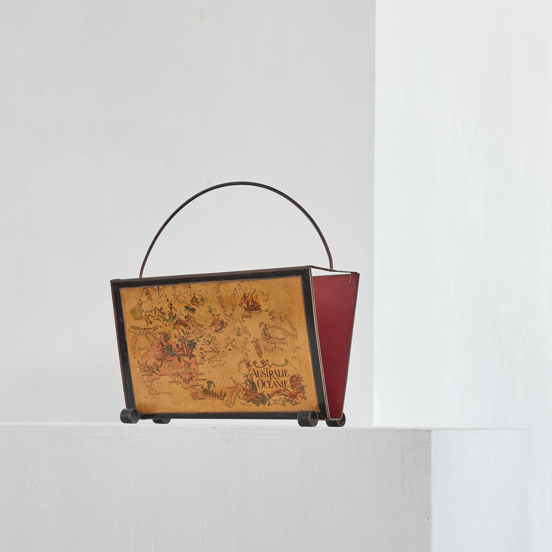 Jacques Liozu Magazine rack with silk screen printing 1950