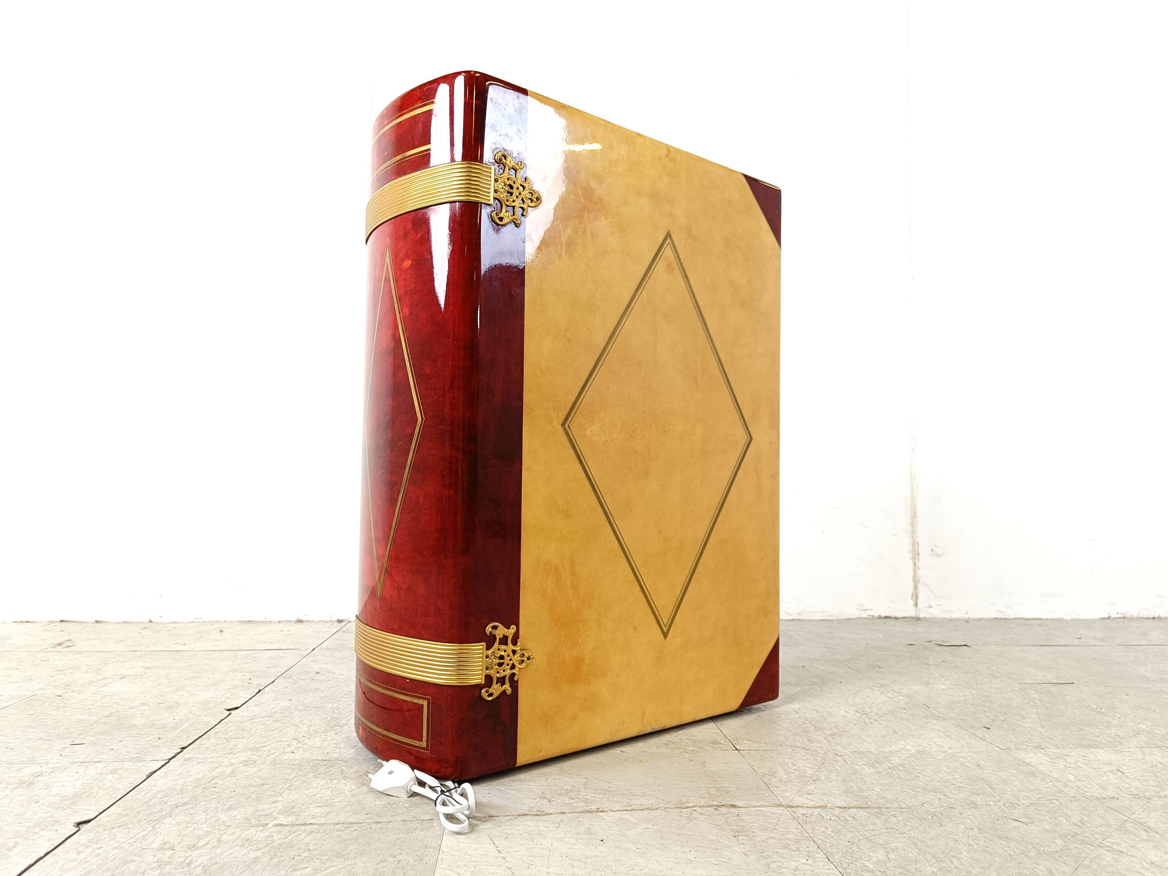 Italian Goatskin Book Shaped Dry Bar Cabinet by Aldo Tura, 1950s