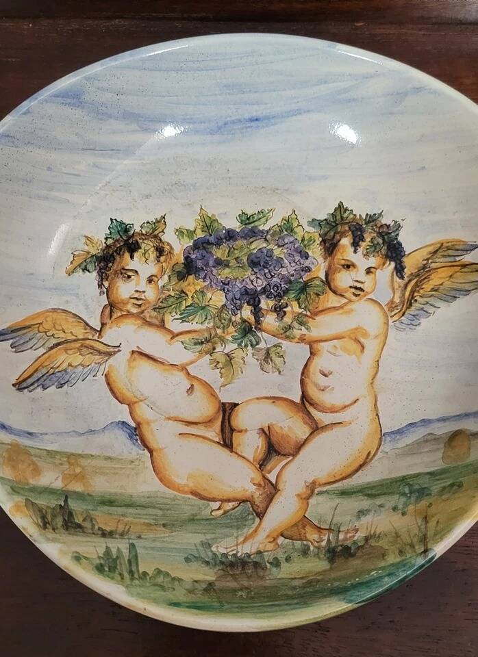 Early 20th century Italian ceramic: empty pocket with cherubs
