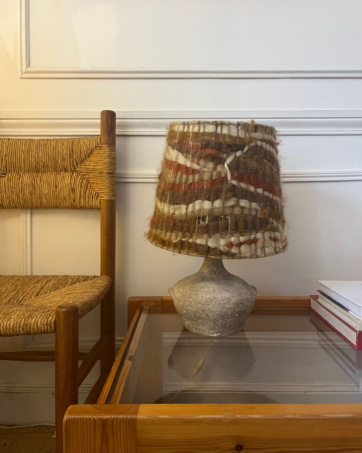 Vintage wool lampshade lamp