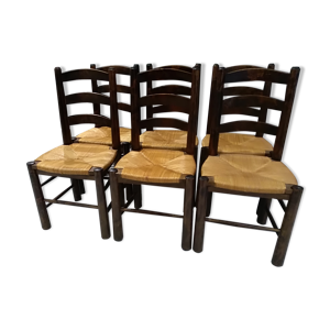 Suite de 6 chaises paille Brutaliste