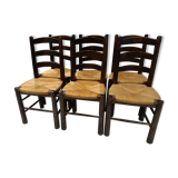 Suite of 6 brutalist straw chairs, 1940s