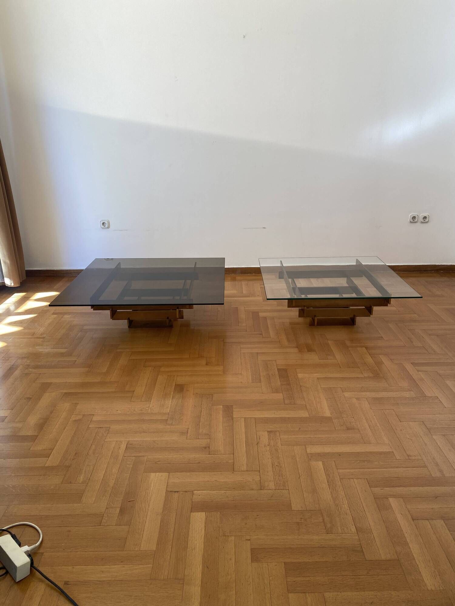 Vintage 1970s Square Coffee Table in Brass and Smoked Glass, David Hicks